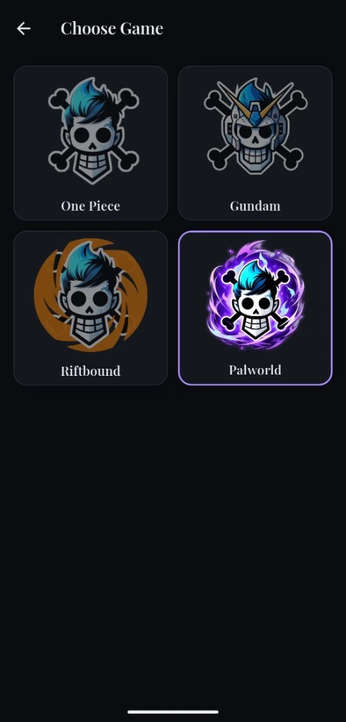 DeckHunter game switcher — One Piece, Gundam, Riftbound, Palworld