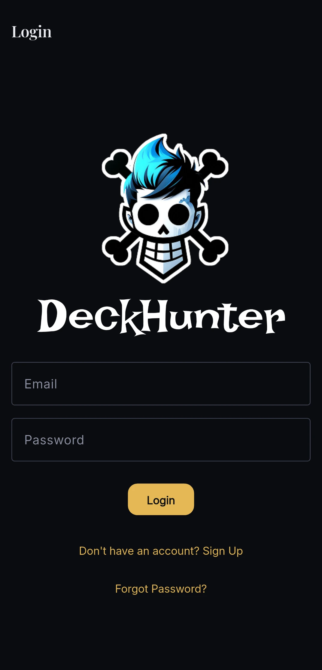 DeckHunter login screen