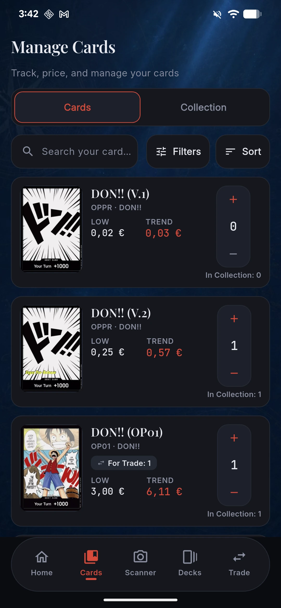 Manage cards — One Piece