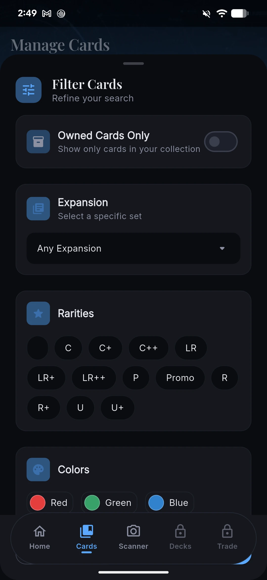 Filter cards — refine your search