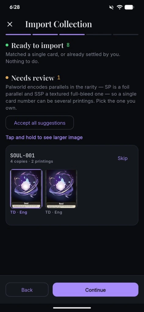 Collection import review step for Palworld