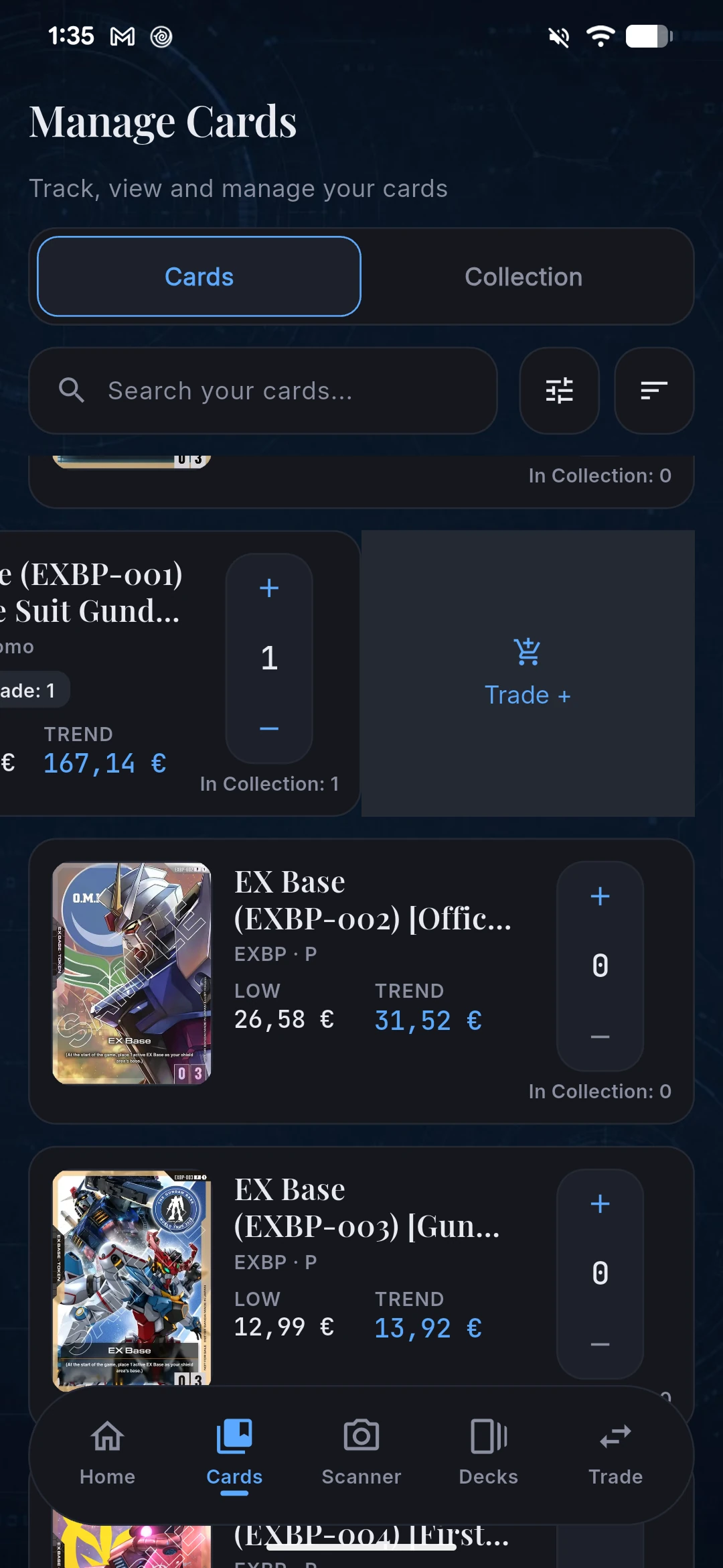 Swipe a card to add it to your trade binder — Gundam